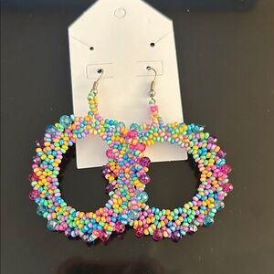 Hand Crafted Multicolor Beaded Hoop Earrings